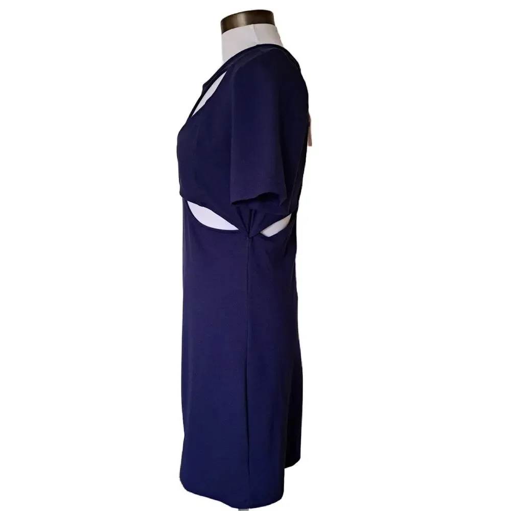 NWT Anthropologie Ponte Cut-Out Mini Dress Size Medium Navy Blue - Picture 5 of 12